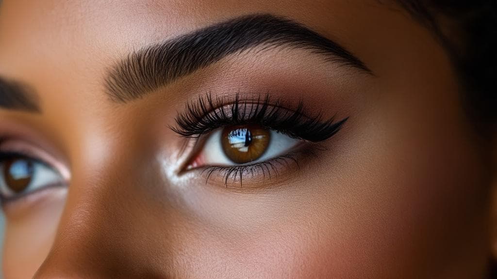 Close-up of healed permanent eyeliner tattoo showing defined upper lash line