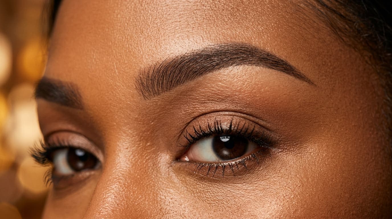 Powder brows close-up showing fine detail work at Blade Boutique Johannesburg