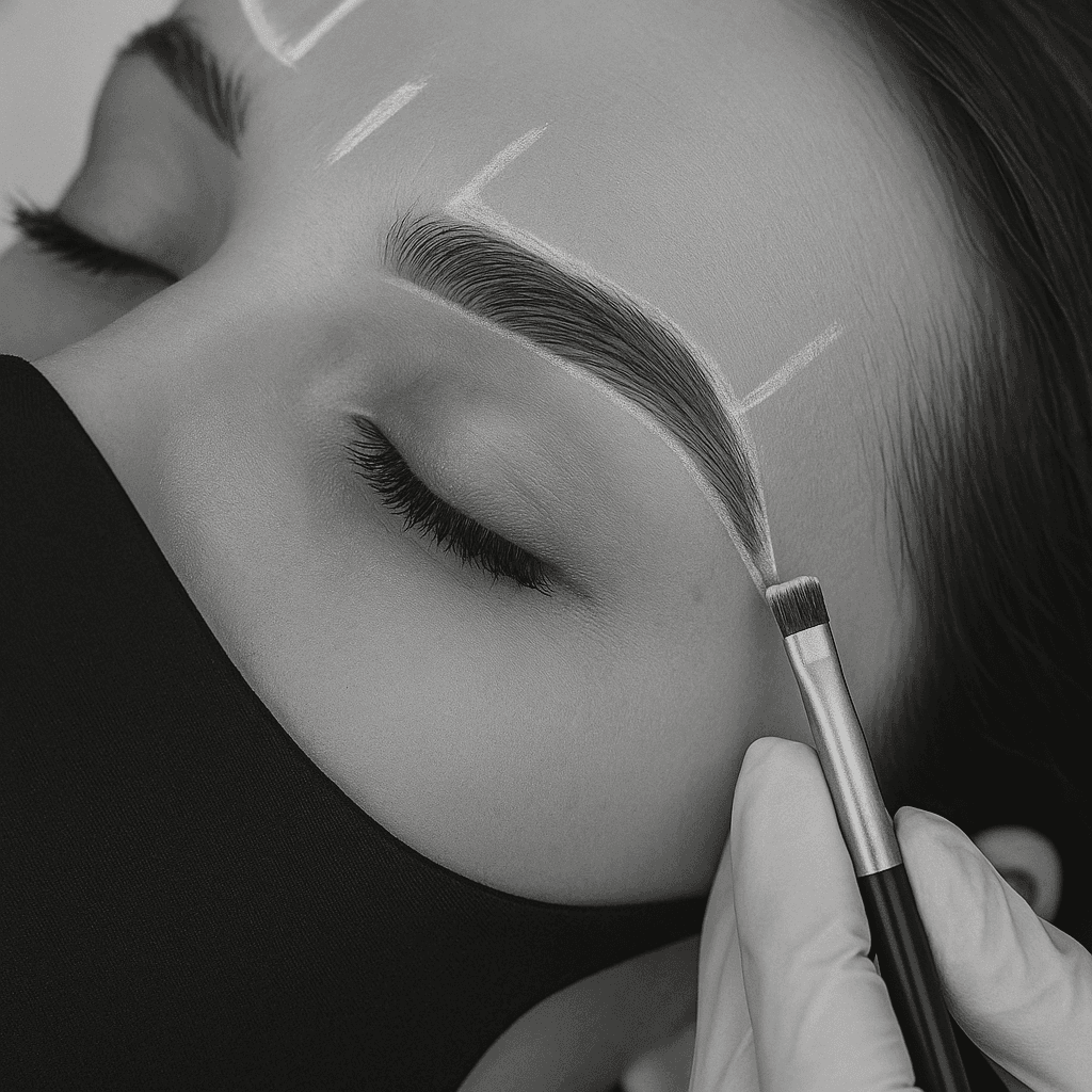Sam mapping brows before a microblading session at Blade Boutique in Fourways, Johannesburg